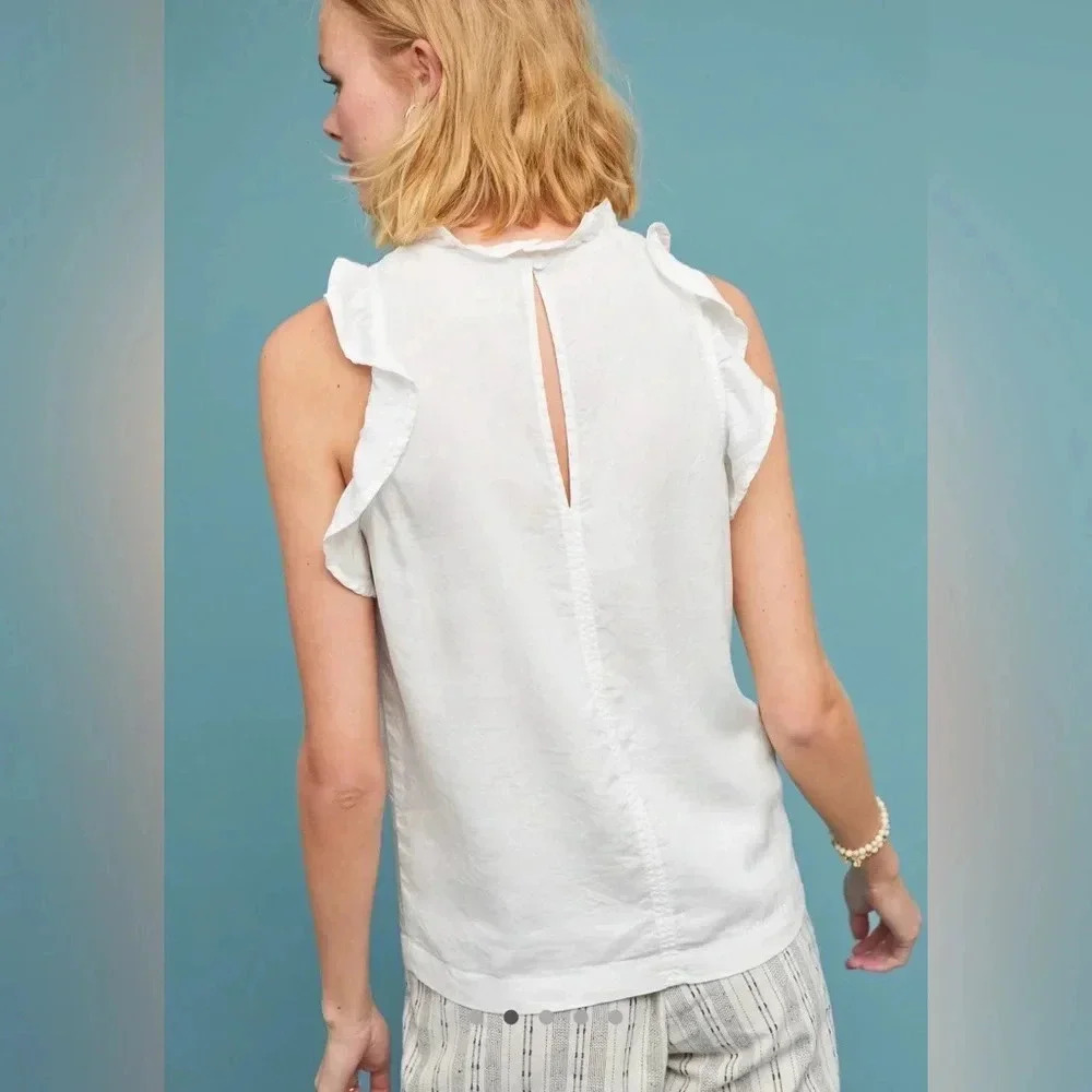 NWT new Anthropologie cloth & stone white ruffled tank sleeveless top MP medium - Picture 3 of 16